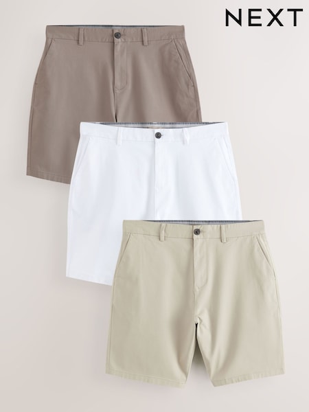 Neutral Straight Fit Stretch Chinos Shorts 3 Pack (AM0615) | £56