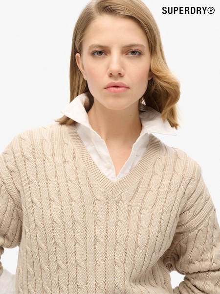 Superdry Cream Oversized V-Neck Cable Jumper (AM0662) | £45