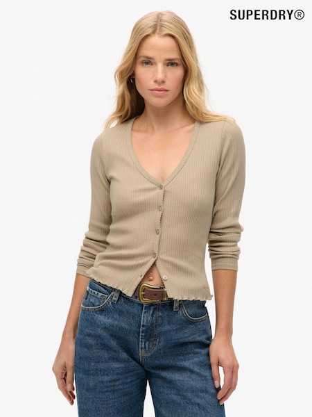 Superdry Brown Essential Button Through Long Sleeve100% Cotton Cardigan (AM0668) | £27