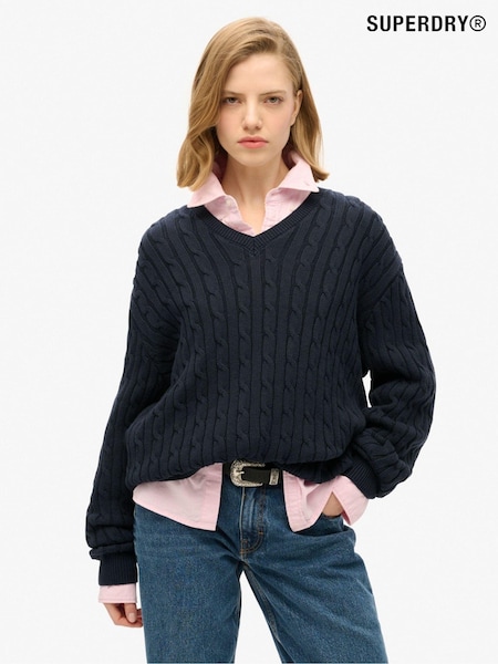 Superdry Blue Oversized V-Neck Cable Jumper (AM0680) | £45