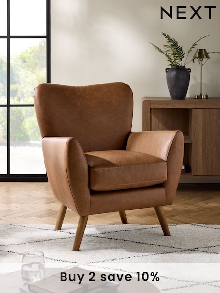 Vintaged Faux Leather Light Brown Wilson II Highback Armchair (AM0739) | £299
