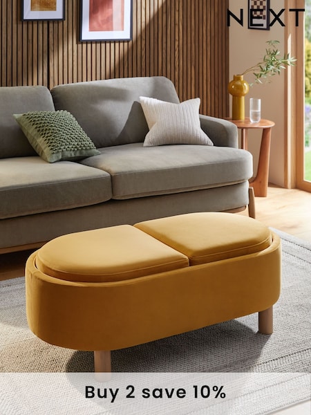 Soft Velvet Ochre Yellow Ashton Large Storage Stool (AM0747) | £240