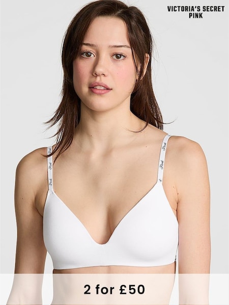 Victoria's Secret PINK White Logo Non Wired Lightly Lined Bra (AM0857) | £29