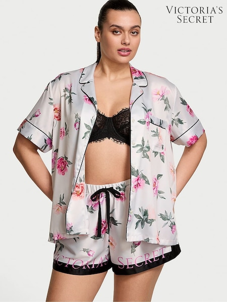 Victoria's Secret Coconut White Floral Satin Short Pyjama Set (AM0893) | £65