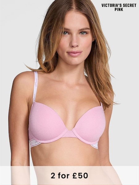 Victoria's Secret PINK Petal Pink Shine Super Push Up Cotton Logo Bra (AM0900) | £29