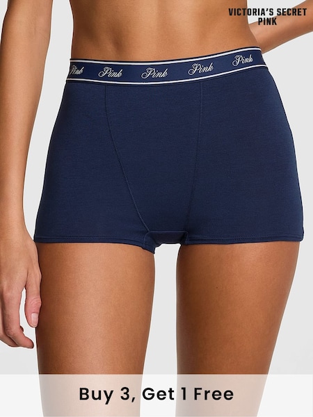 Victoria's Secret PINK Midnight Navy Blue High Waist Cotton Logo Boyshort Knickers (AM0912) | £9