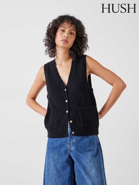 Hush Black 100% Cotton Ottiline Knitted Waistcoat (AM0929) | £79