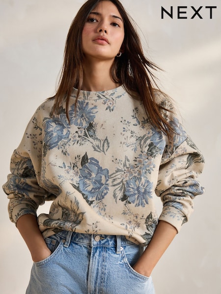 Neutral Floral Pattern All-Over Print Crew Neck Sweatshirt (AM0985) | £32