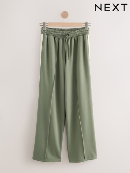 Khaki Green Slinky Wide Leg Corduroy Side Stripe Track Trousers (AM0989) | £38