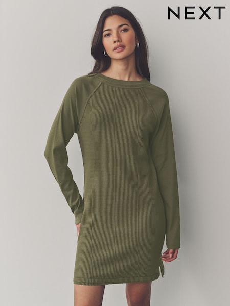Khaki Green Seer Sucker Textured Mini Dress (AM0991) | £32