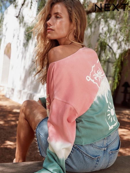 Pink/Teal Slouched Neck Shoulder Summer Sweat Top (AM0996) | £28