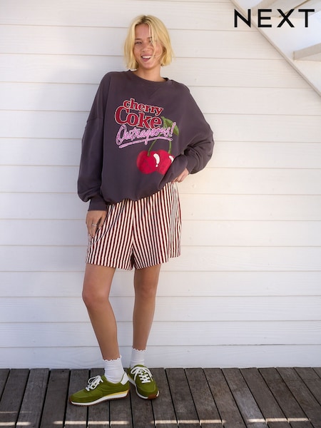 Burg/White Textured Striped Summer Beach Shorts (AM1009) | £20