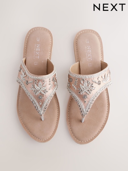 Pink Suede Standard/Wide Fit Forever Comfort® Chunky Beaded Toe Thong Sandals (AM1123) | £34