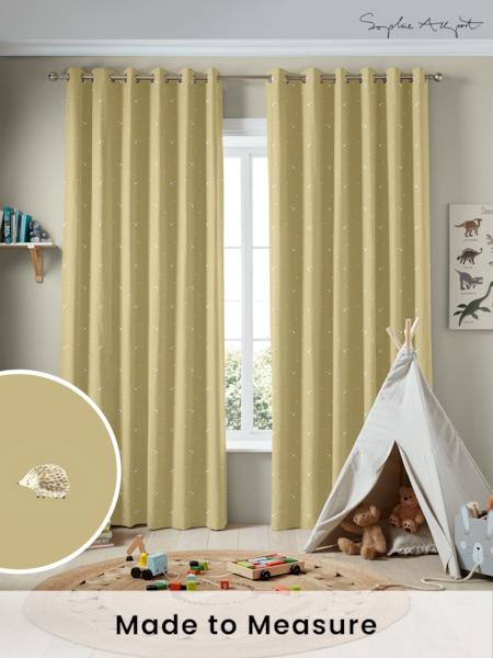 Sophie Allport Mustard Yellow Woodland Hedgehog Made to Measure 100% Cotton Curtains (AM1144) | £91