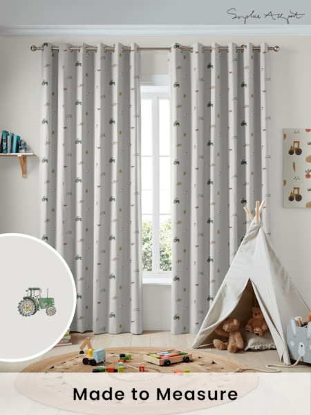 Sophie Allport Soft Grey On the Farm Made to Measure 100% Cotton Curtains (AM1146) | £91