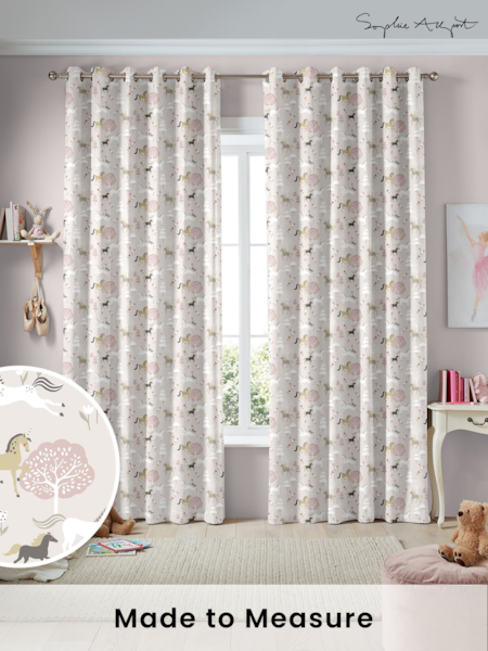 Sophie Allport Soft Pink Forest Ponies Made to Measure 100% Cotton Curtains (AM1157) | £91