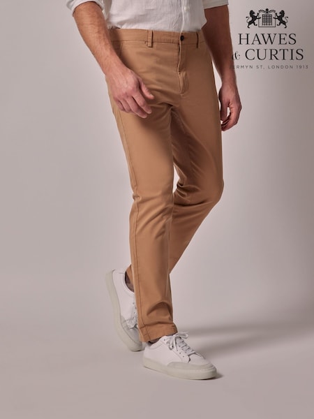 Hawes & Curtis Garment Dyed Cotton Stretch Brown Chinos (AM1189) | £59