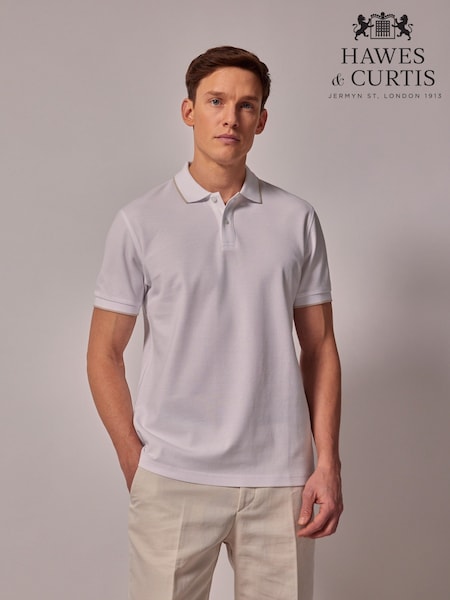 Hawes & Curtis Tipped Mercerised White Polo Shirt (AM1190) | £39