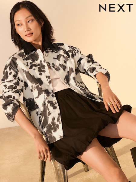Cow Print Neutral Cord Collar Jacket (AM1307) | £50