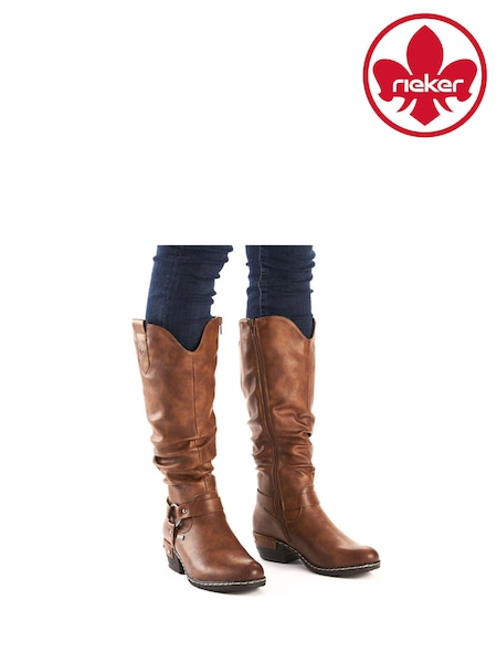 Rieker Womens Knee Length Western Knee High Brown Boots (AM1311) | £87