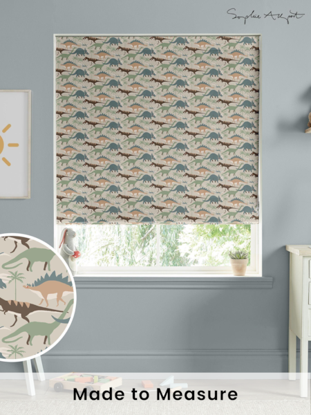 Sophie Allport Natural and Khaki Green Dinosaur Camo Made to Measure 100% Cotton Roman Blind (AM1398) | £79