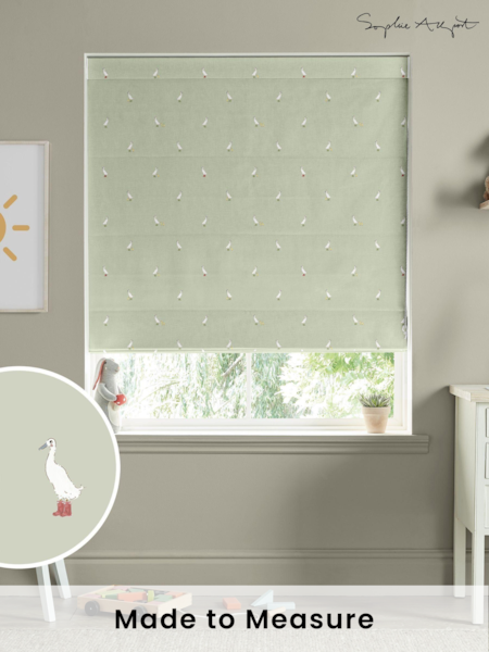 Sophie Allport Sage Green Running Ducks Made to Measure 100% Cotton Roman Blind (AM1403) | £79