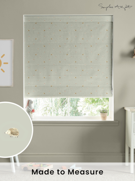 Sophie Allport Sage Green Woodland Hedgehog Made to Measure 100% Cotton Roman Blind (AM1407) | £79