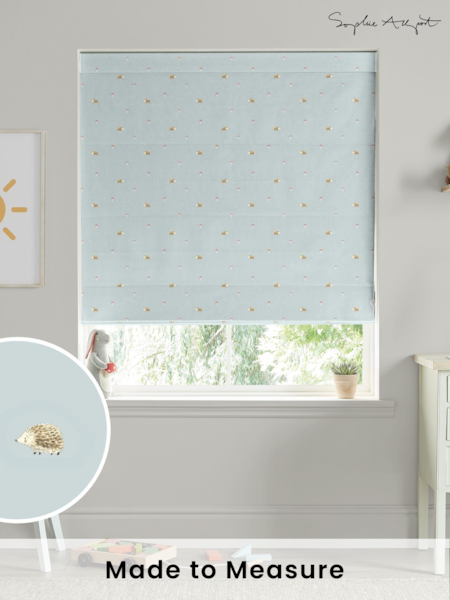 Sophie Allport Blue 100% Cotton Woodland Hedgehog Made to Measure v Roman Blind (AM1409) | £79