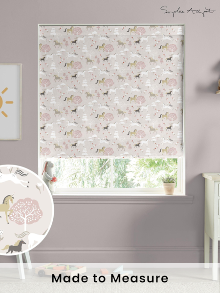 Sophie Allport Soft Pink Forest Ponies Made to Measure 100% Cotton Roman Blind (AM1413) | £79