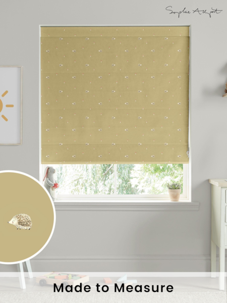 Sophie Allport Mustard Yellow Woodland Hedgehog Made to Measure 100% Cotton Roman Blind (AM1416) | £79