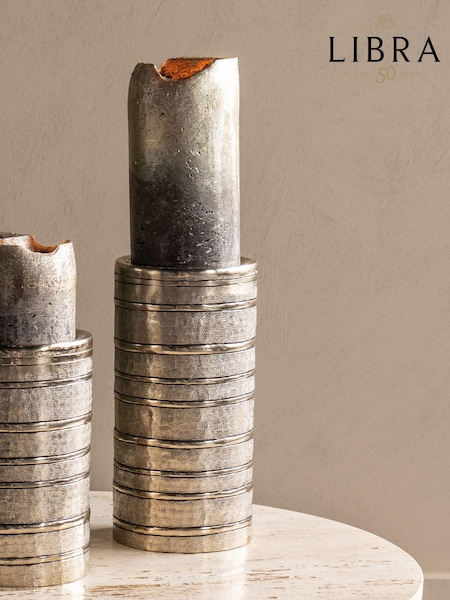 Libra Interiors Antique Gold Gilver Rings Pillar Candle Holder (AM1423) | £32
