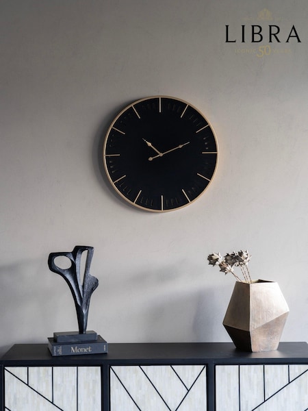 Libra Interiors Black Brass Perforated Indoor Wall Clock (AM1424) | £75