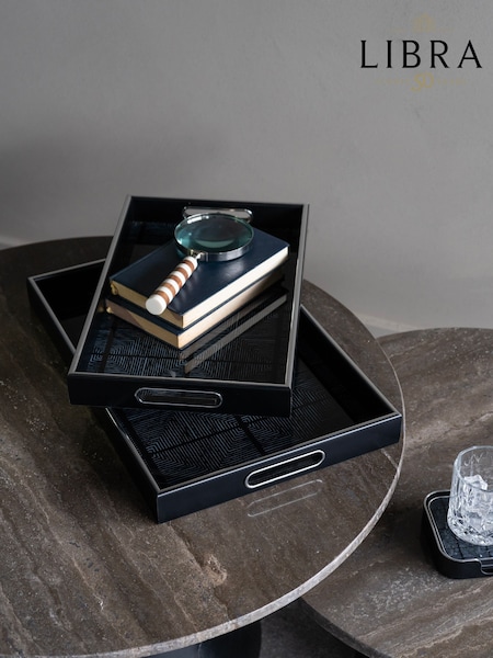 Libra Interiors Set of 2 Black Squares Pattern Trays (AM1425) | £75