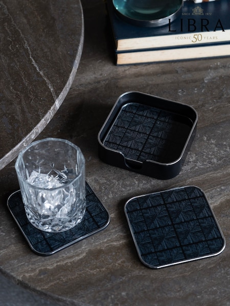 Libra Interiors Set of 4 Black Squares Pattern Coasters (AM1428) | £22.50