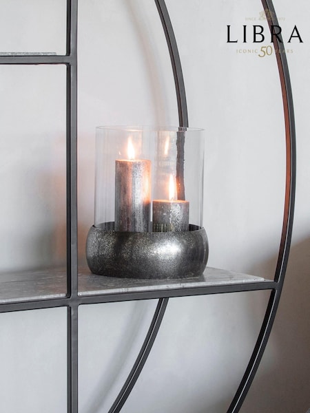 Libra Interiors Silver Dusky Finish Medium Glass Hurricane Candle Holder (AM1432) | £70