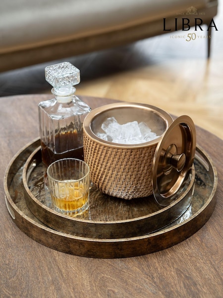 Libra Interiors Burnish Brass Rattan Dusky Gold Ice Bucket with Lid (AM1435) | £99.95