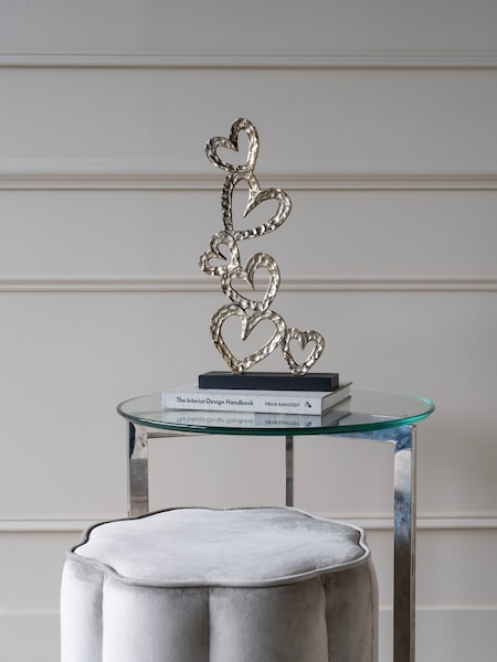 Libra Interiors Gold Black Multi Hearts Sculpture on Wooden Base (AM1439) | £55