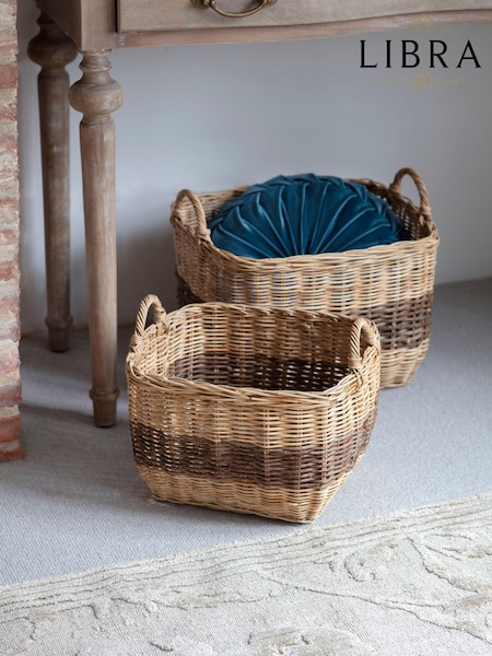 Libra Interiors Natural Black Halong Set of Two Square Storage Baskets (AM1441) | £125