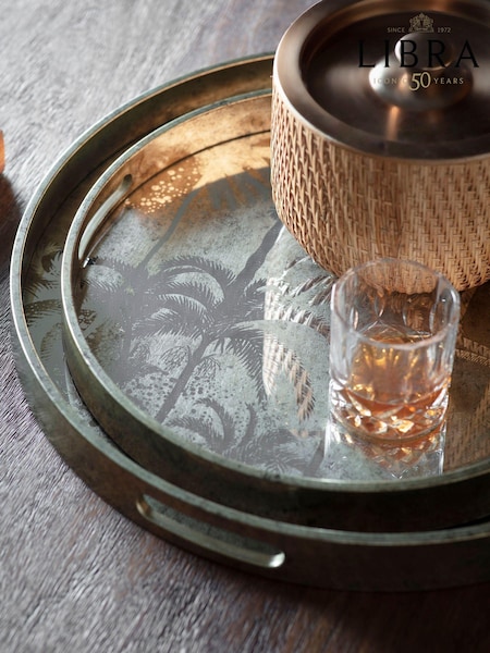 Libra Interiors Set of 2 Antique Gold Palm Tree Trays (AM1443) | £85