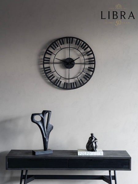Libra Interiors Black White Piano Skeleton Outdoor Metal Wall Clock (AM1450) | £75