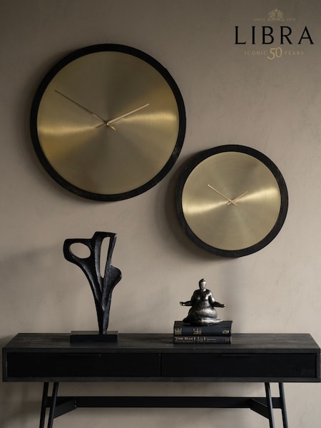 Libra Interiors Black Smoky Wood Frame Frame W Brass A Iron Dial Wall Clock with Wooden Frame (AM1454) | £89