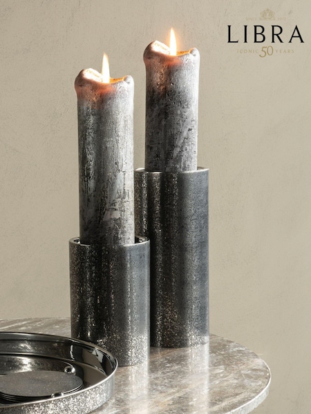 Libra Interiors Silver Dusky Finish Pillar Candle Holder (AM1456) | £30