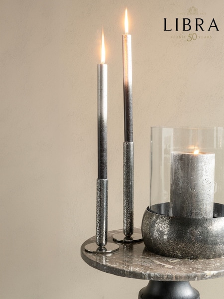 Libra Interiors Silver Dusky Finish Candle Holder (AM1709) | £17