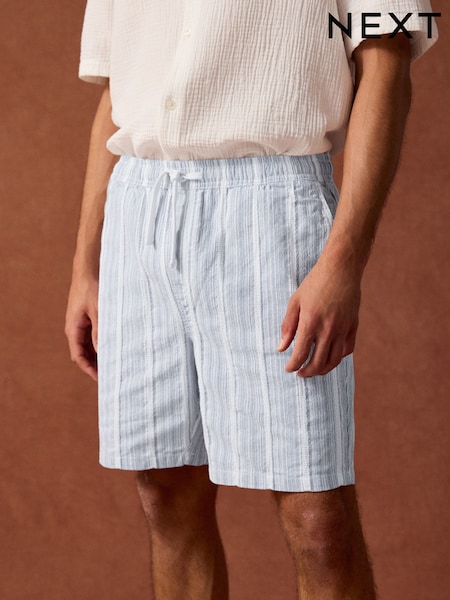 Blue/White 100% Cotton Drawstring Waist Stripe Shorts (AM1886) | £24
