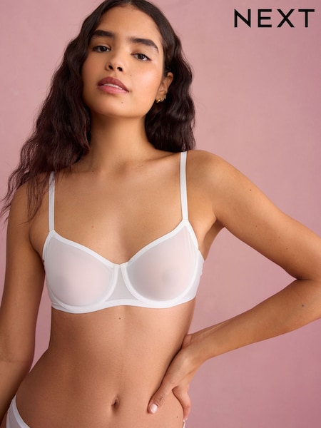 White Non Pad Balcony Invisible Bonded Mesh Baclony Bra (AM1902) | £16