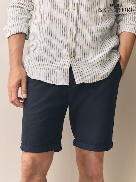 Navy Signature Silk Blend Chino Shorts (AM1903) | £38