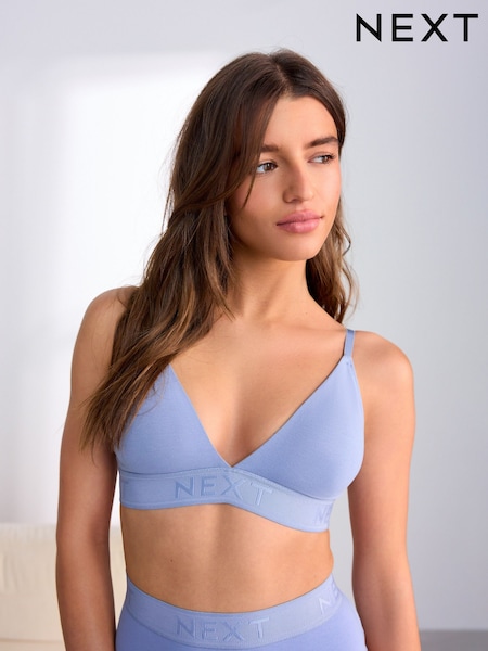 Blue/Ecru Cotton Logo Triangle Ultimate Comfort Bralets 2 Pack (AM1907) | £22