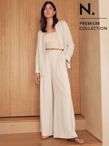 White N Premium Wide Leg Trousers with Linen (AM2184) | £64