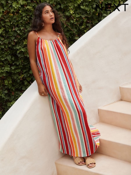 Multi Stripe Textured Beaded Summer Maxi Dress (AM2189) | £32