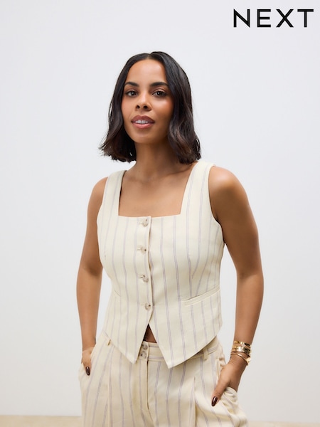 Yellow Striped Square Neck Waistcoat with Linen (AM2204) | £34